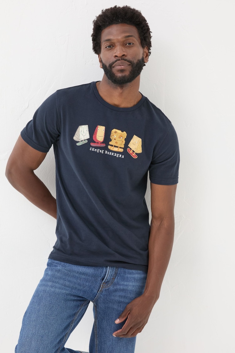 FatFace Navy Cheese Boarders T-Shirt - Image 1 of 7