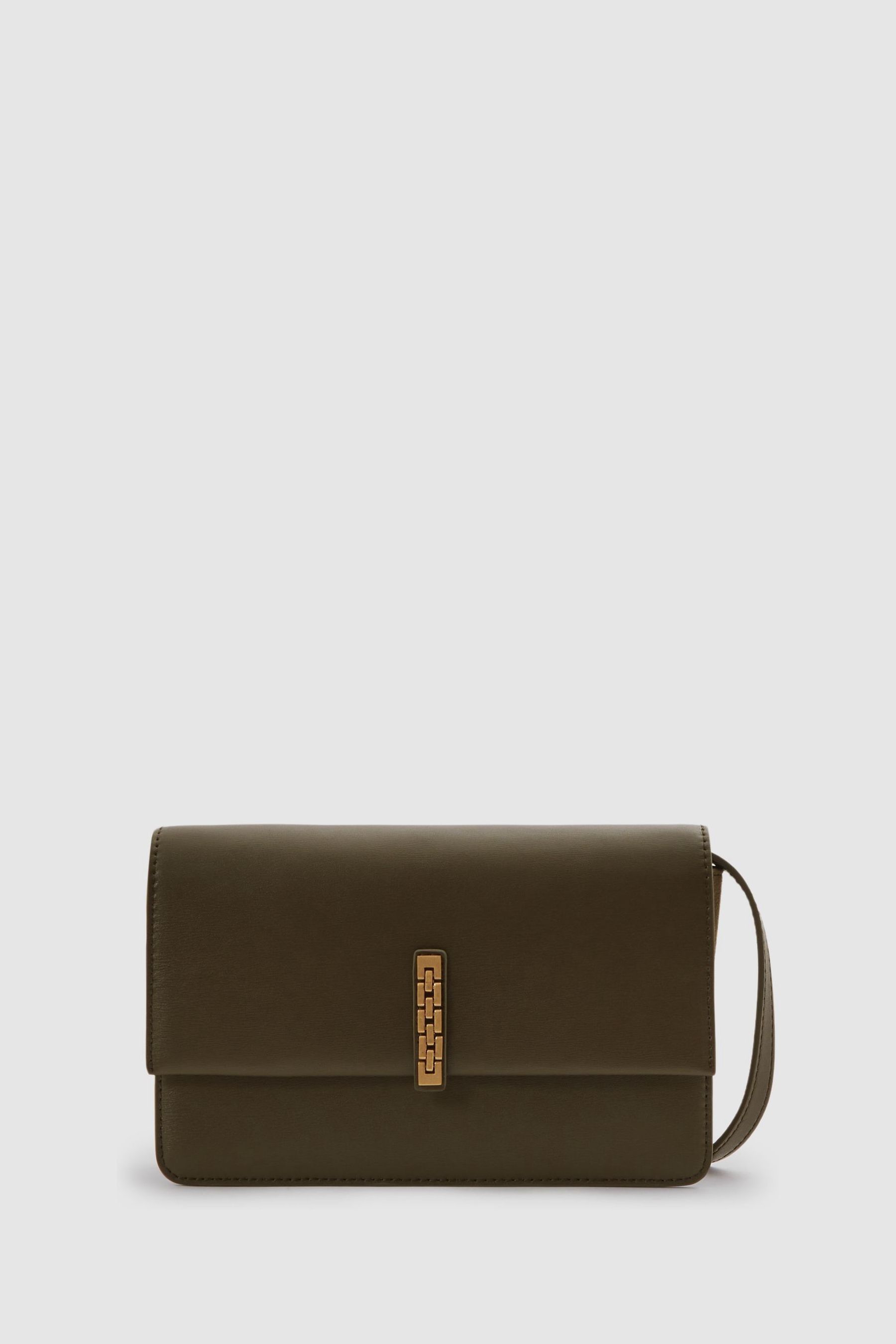 Reiss Olive Sophia Leather Suede Chain Crossbody Bag