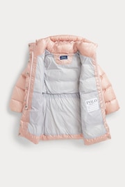 Polo Ralph Lauren Girls Pink Metallic Longline Puffer Jacket - Image 3 of 4