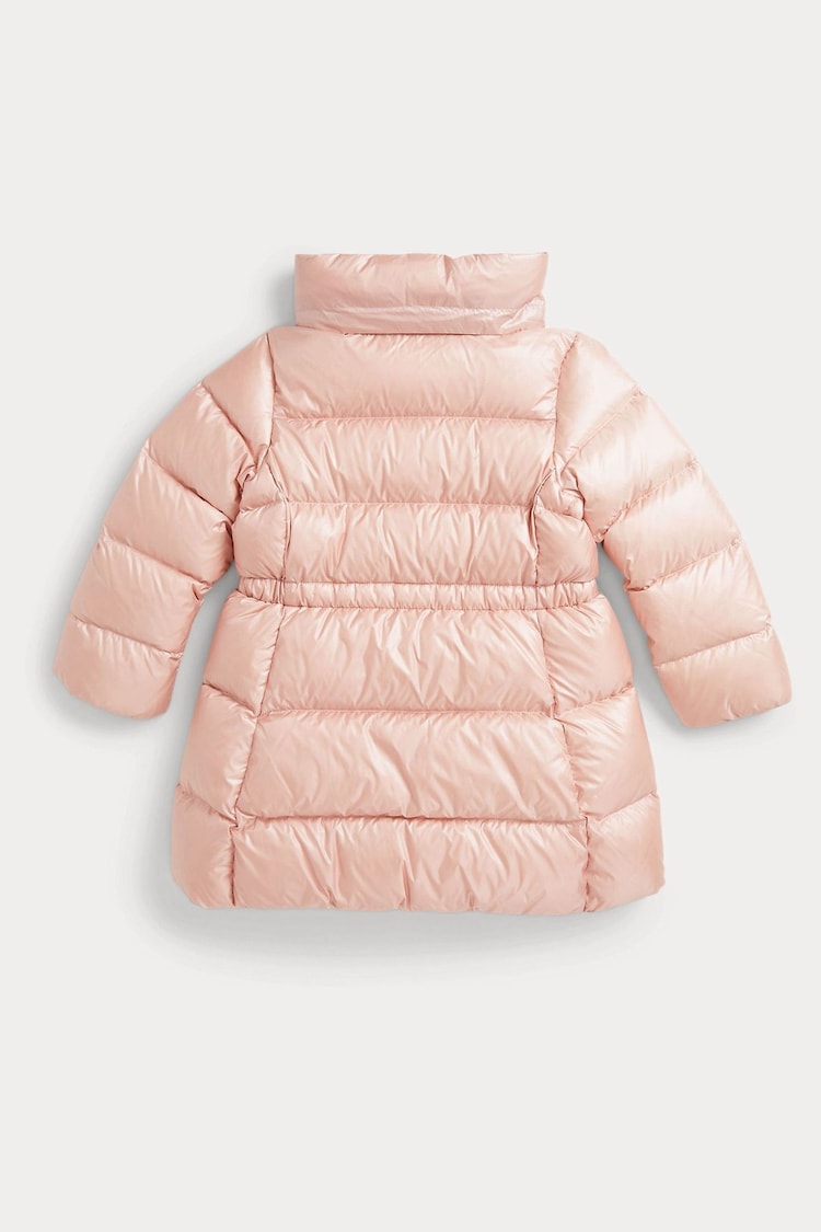 Polo Ralph Lauren Girls Pink Metallic Longline Puffer Jacket - Image 4 of 4