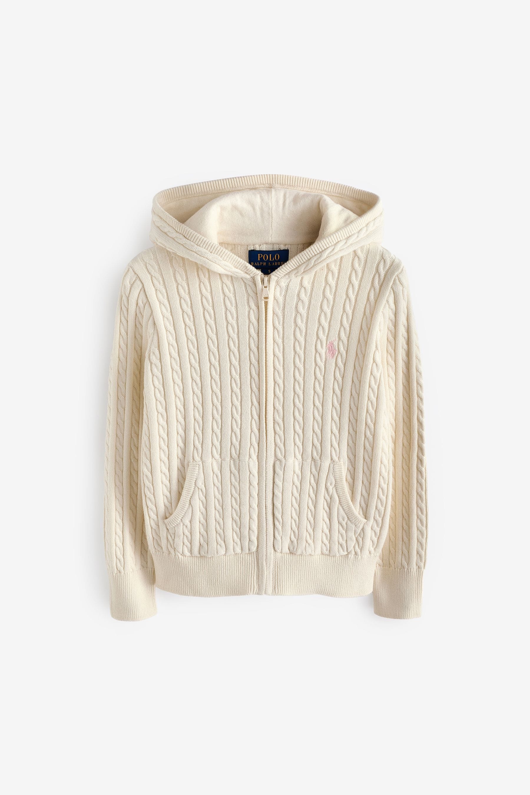 Buy Polo Ralph Lauren Girls Cable Knit Zip 100 Cotton White Hoodie from the Next UK online shop