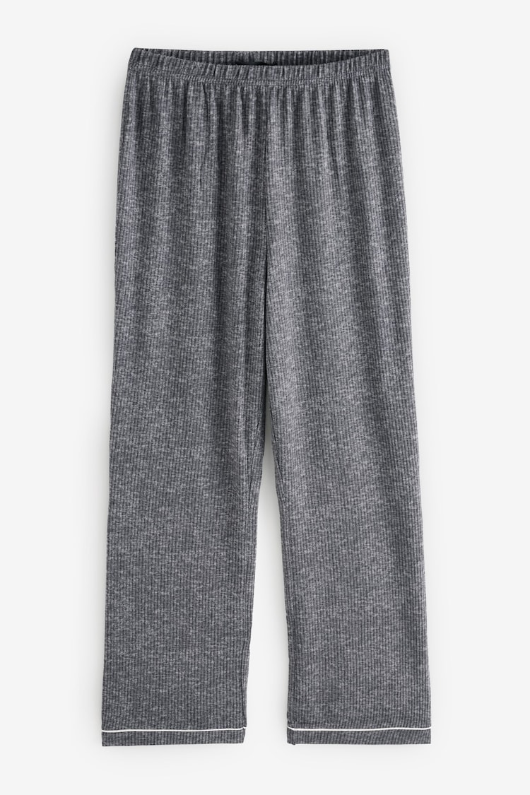 Loungeable Grey Marl Brushed Rib Long Sleeve Buttoned Pyjamas - Image 7 of 7