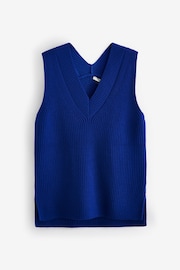 Cobalt Blue Longline Sleeveless Ribbed V-Neck Knitted Tank Vest Top - Image 7 of 8