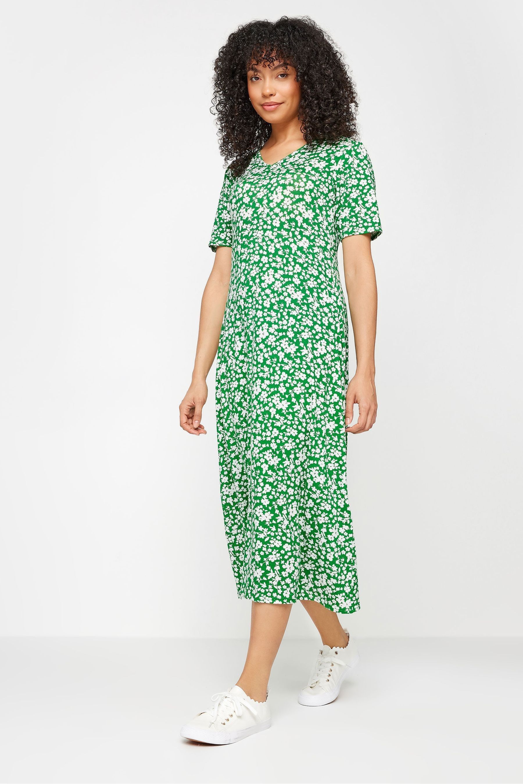 Buy M Co Green Ditsy Print V Neck Short Sleeve Dress from Next Oman