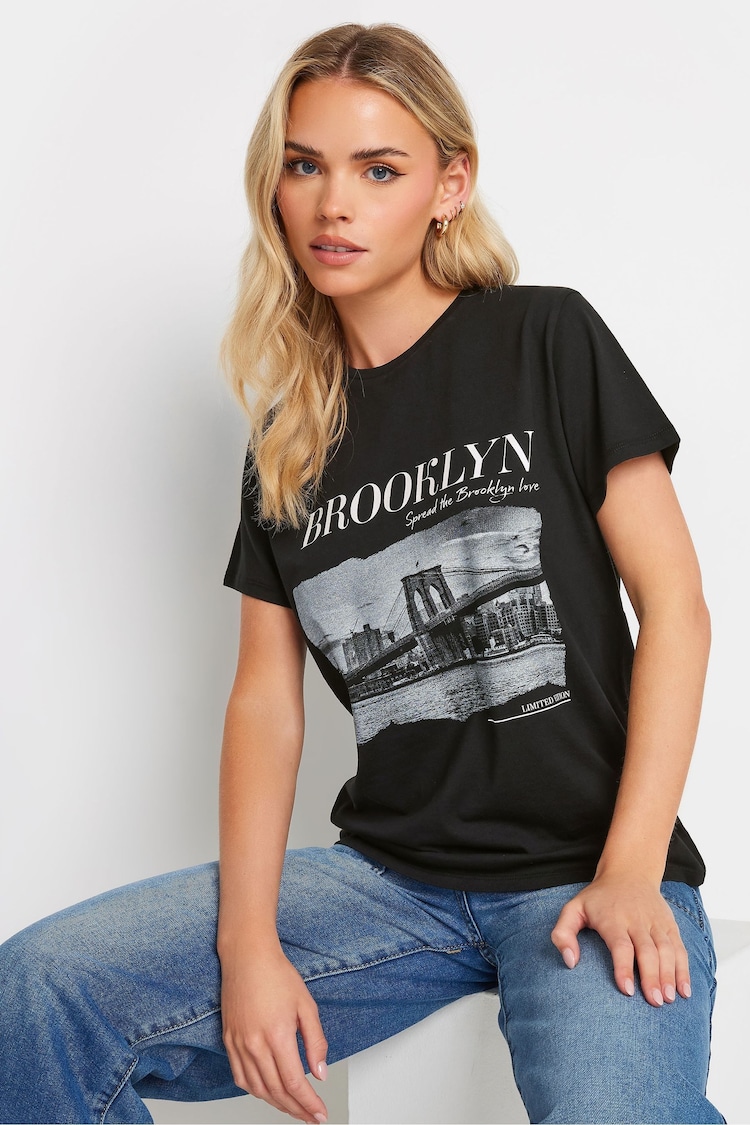 PixieGirl Petite Black 'Brooklyn' Slogan ed 100% Cotton T-Shirt - Image 1 of 5