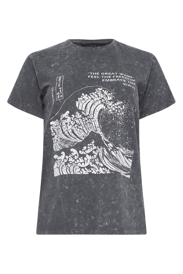 PixieGirl Petite Grey The Great Wave Slogan Ed 100% Cotton T-Shirt - Image 5 of 5