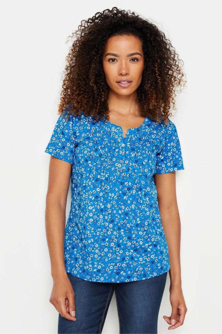 M&Co Blue 100% Cotton Henley Top - Image 1 of 5