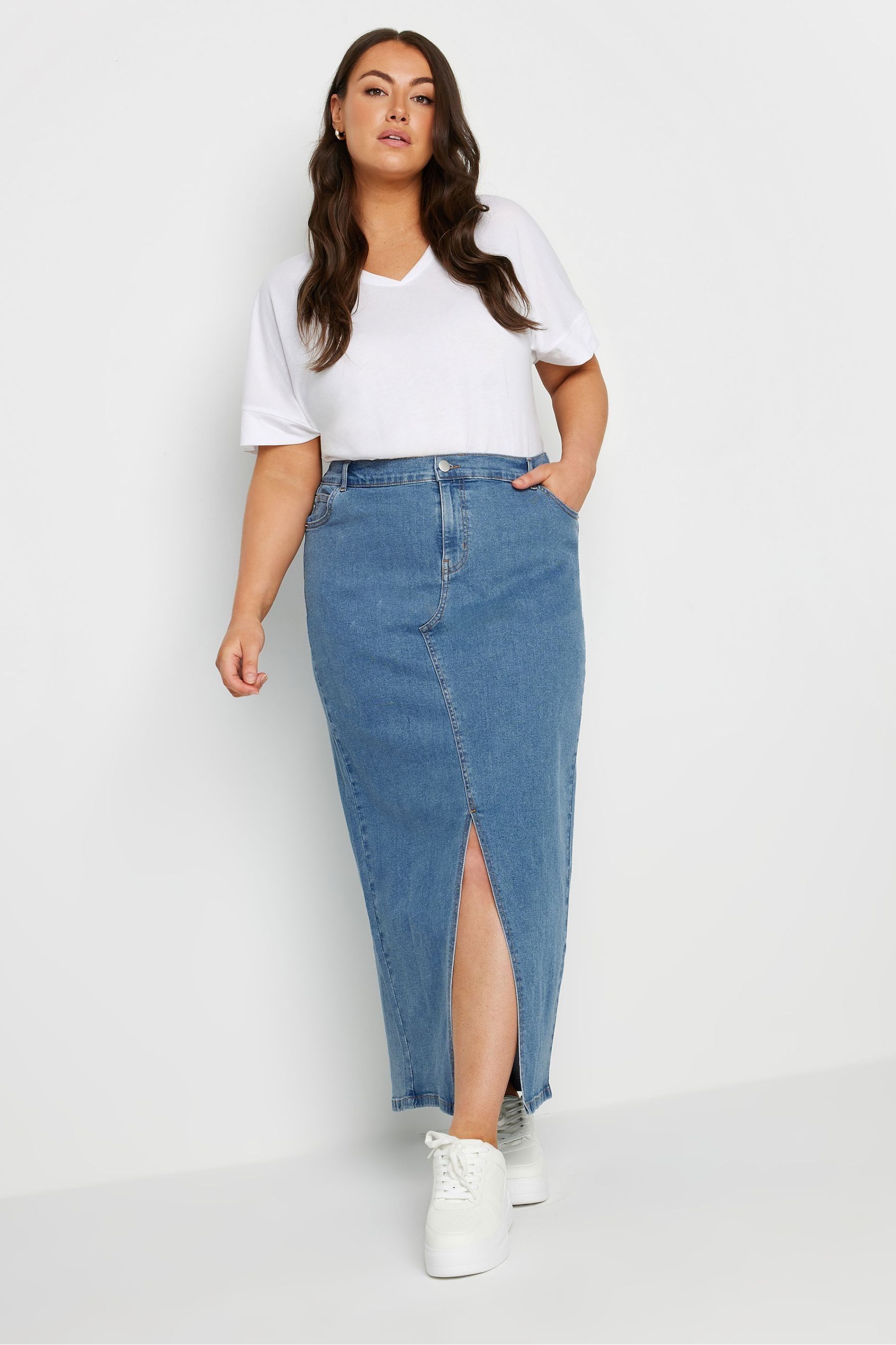 Yours Curve Blue Denim Maxi Skirt