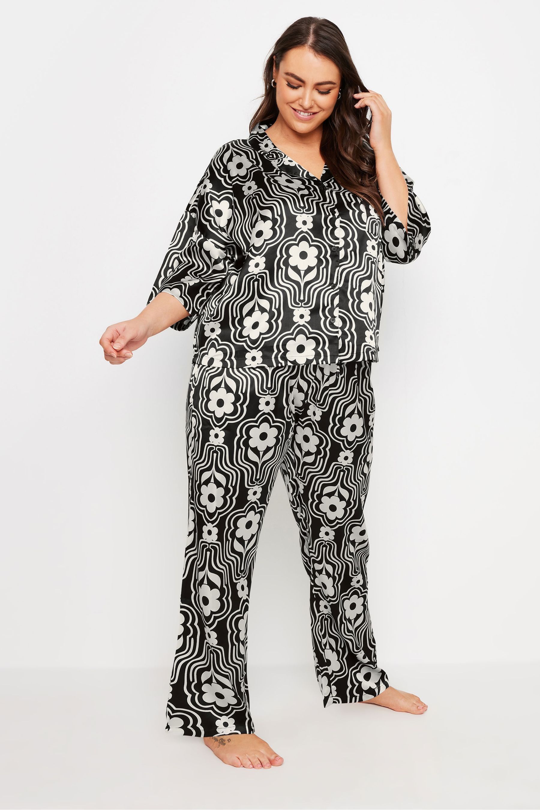 Satin black pyjama set on sale