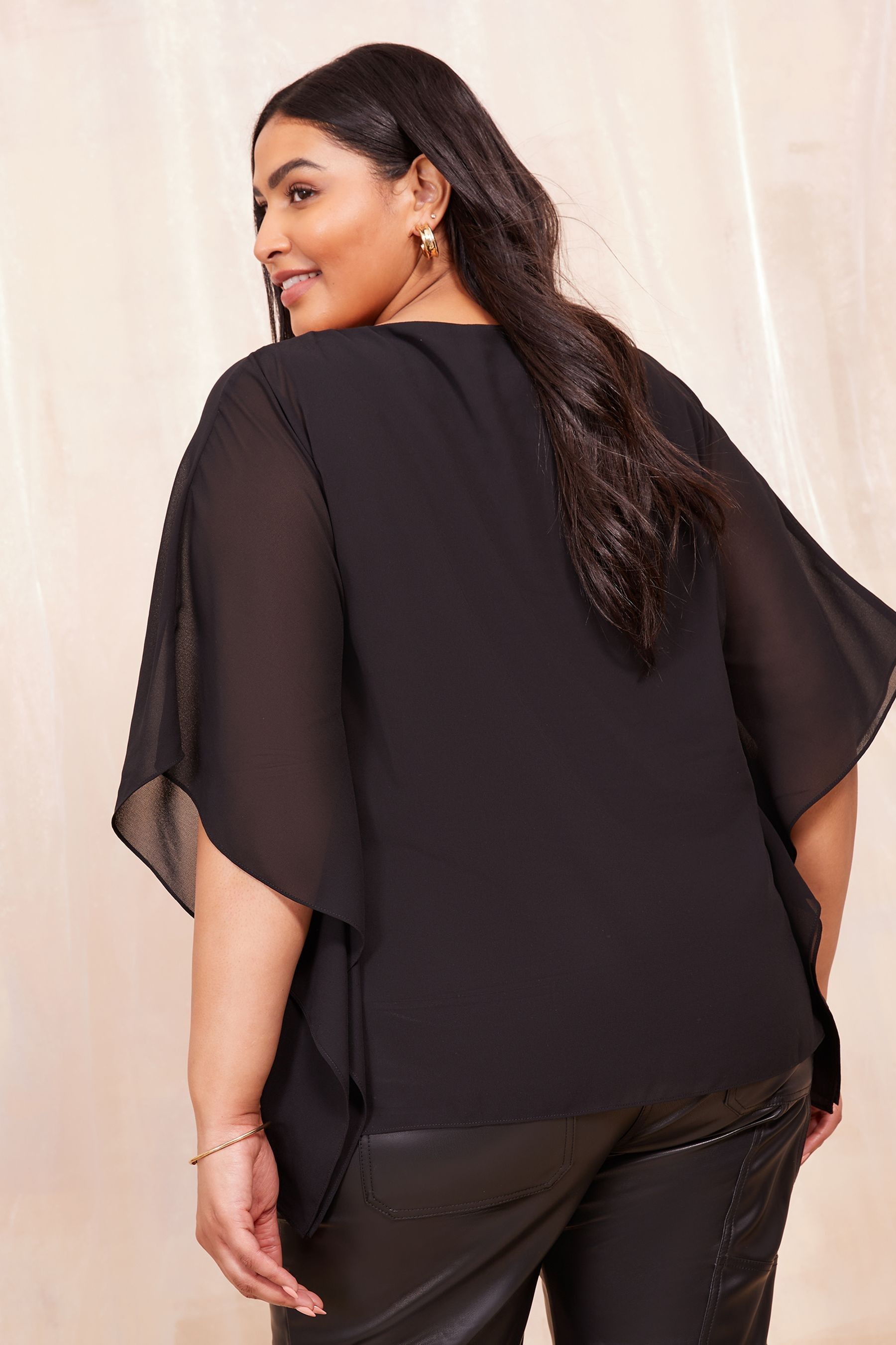 Black chiffon overlay top deals