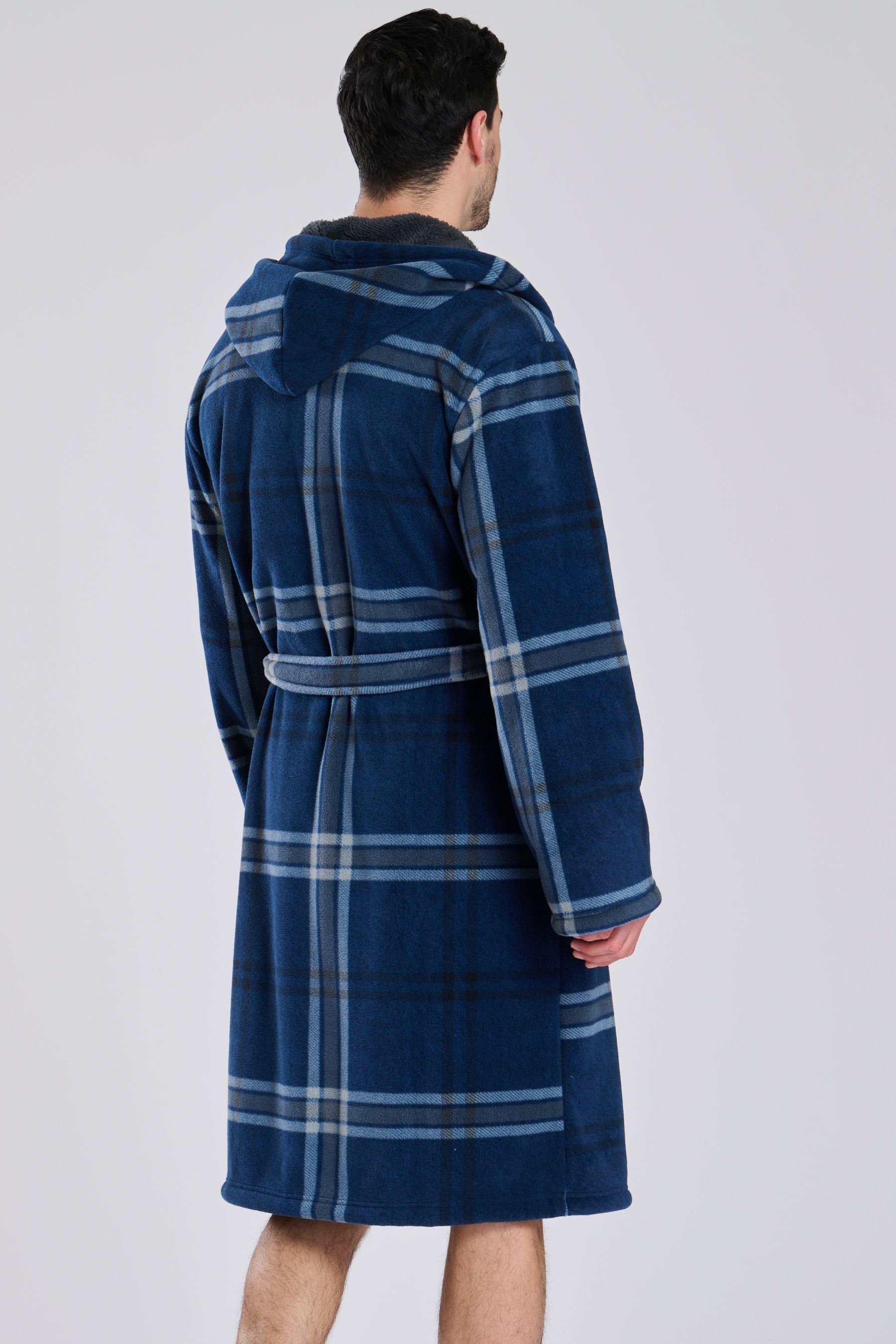 Buy Loungeable Blue Check Bonded Fleece Lined Hooded Dressing Gown from the Next UK online shop