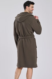 Loungeable Brown Waffle Bonded Fleece Lined Brown Hooded Dressing Gown - Image 2 of 5