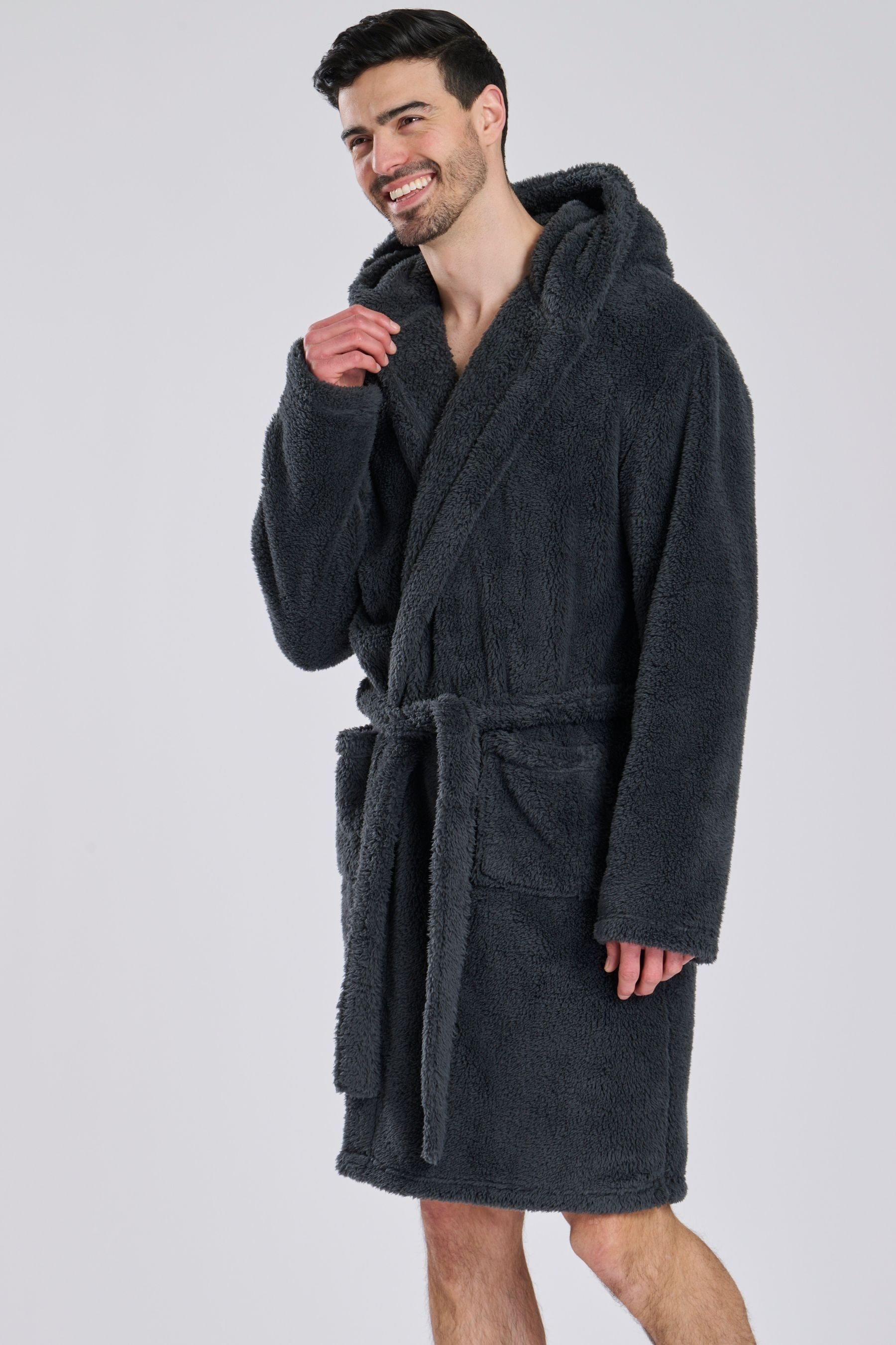 Buy Loungeable Grey Sherpa Hooded Dressing Gown from the Next UK online shop