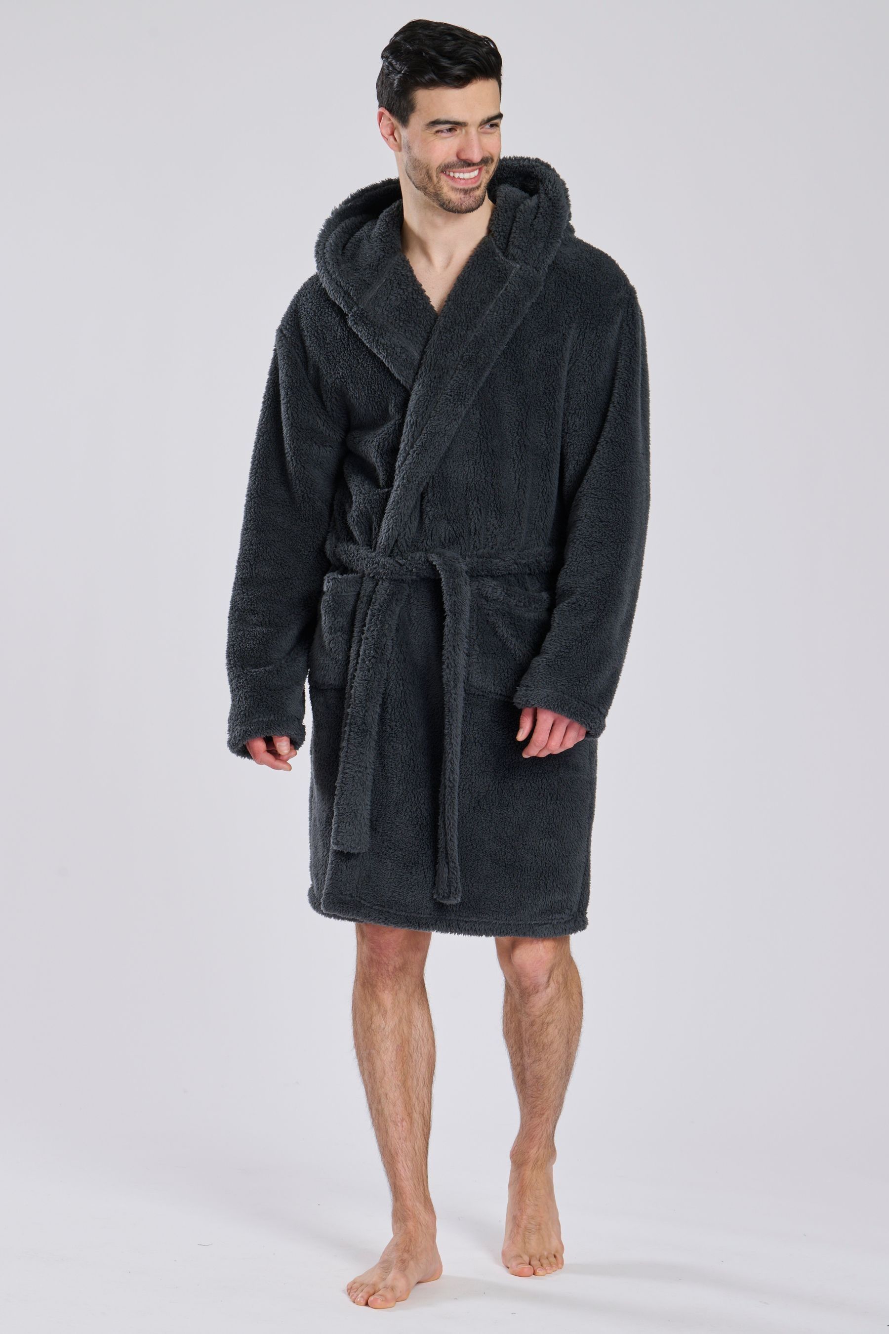 Loungeable Grey Sherpa Hooded Dressing Gown