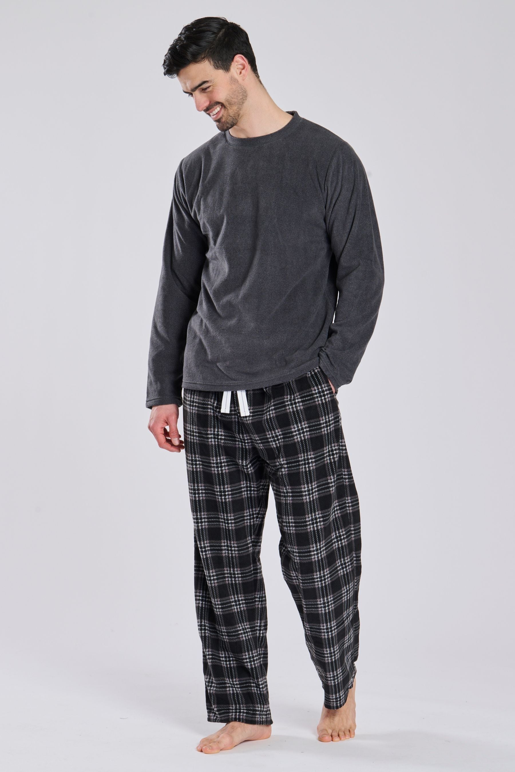 Buy Loungeable Grey Fleece Check Trousers Pyjama Set from Next Luxembourg
