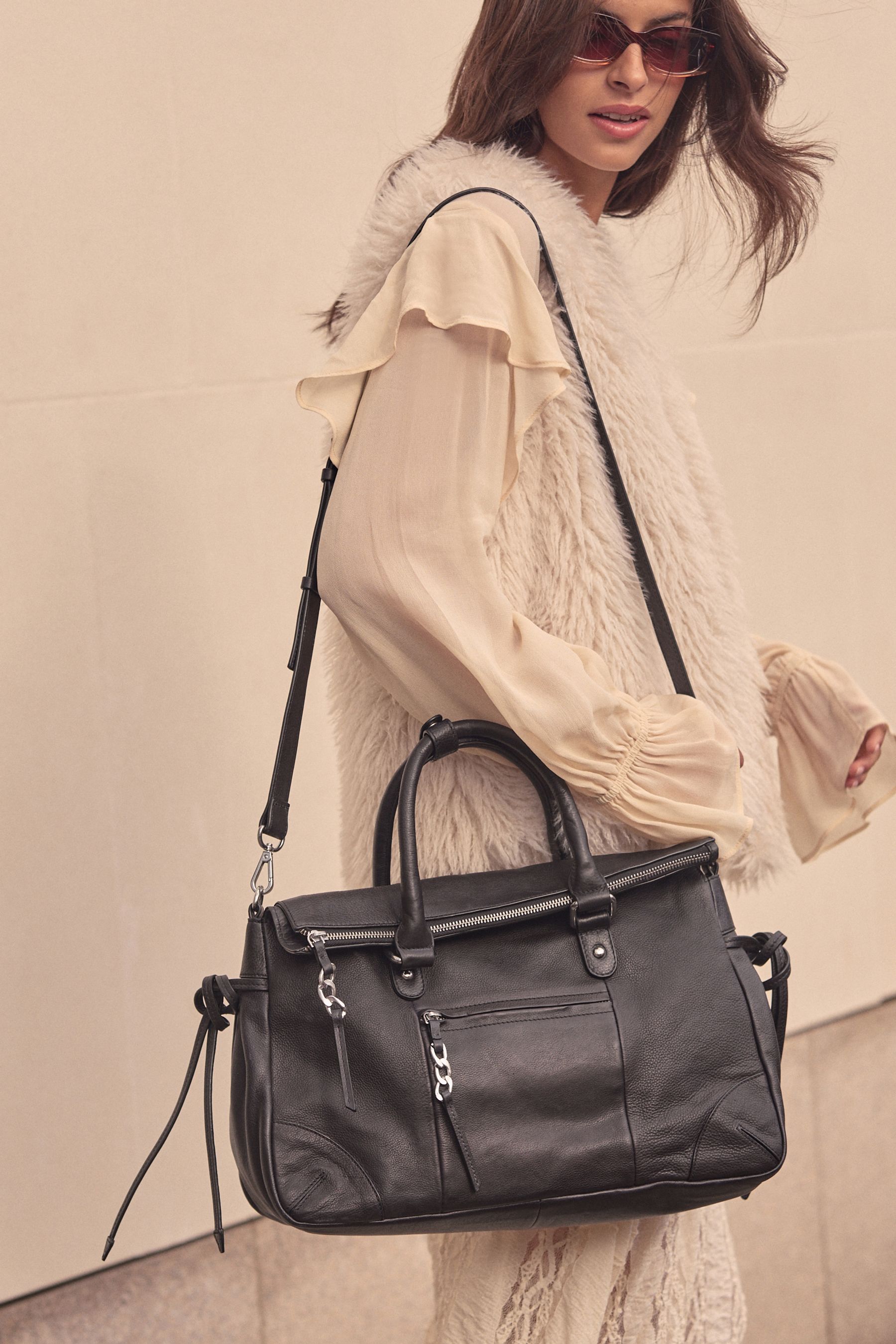 Black Leather Washed Grab Bag