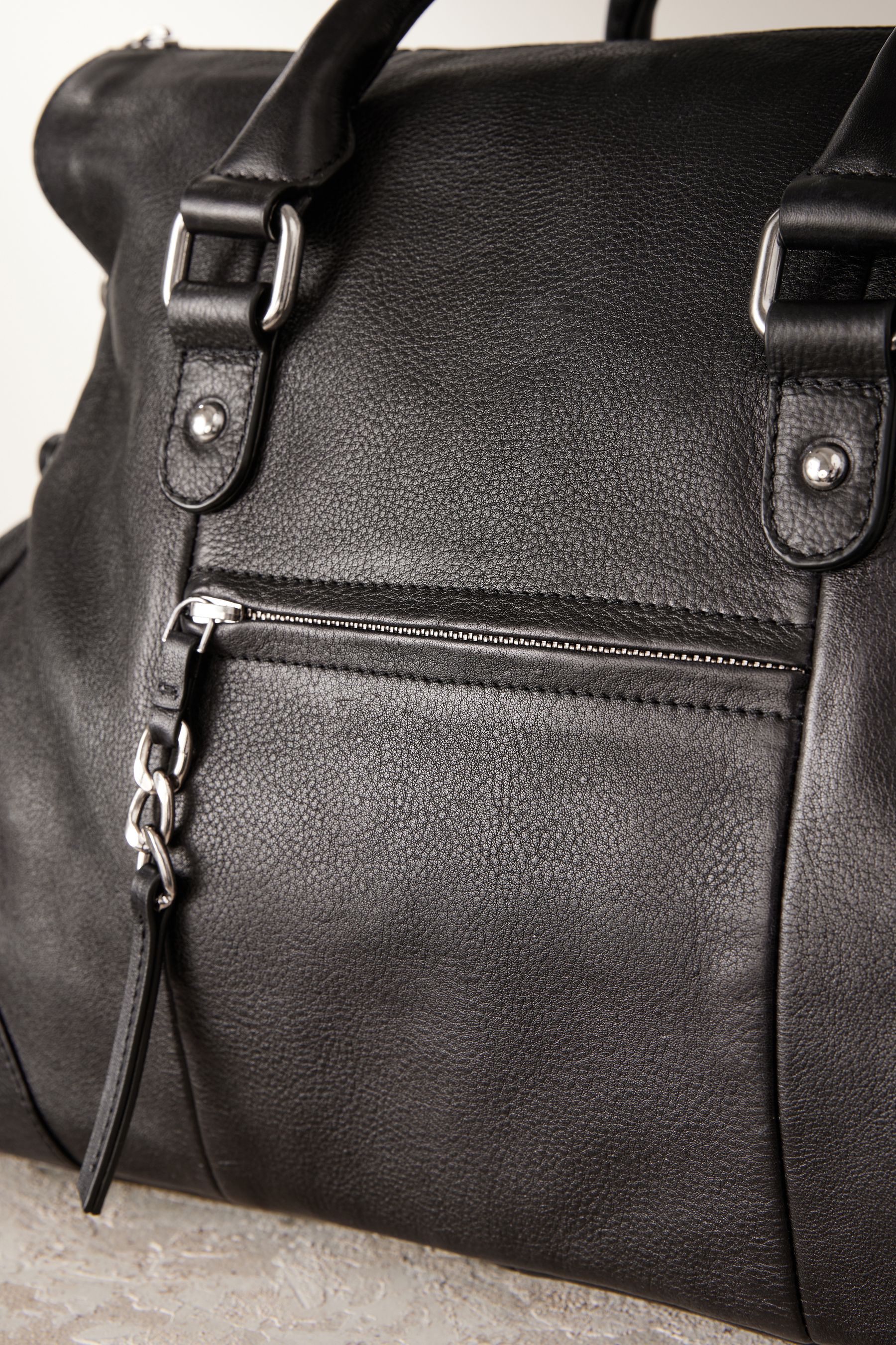 Black Leather Washed Grab Bag