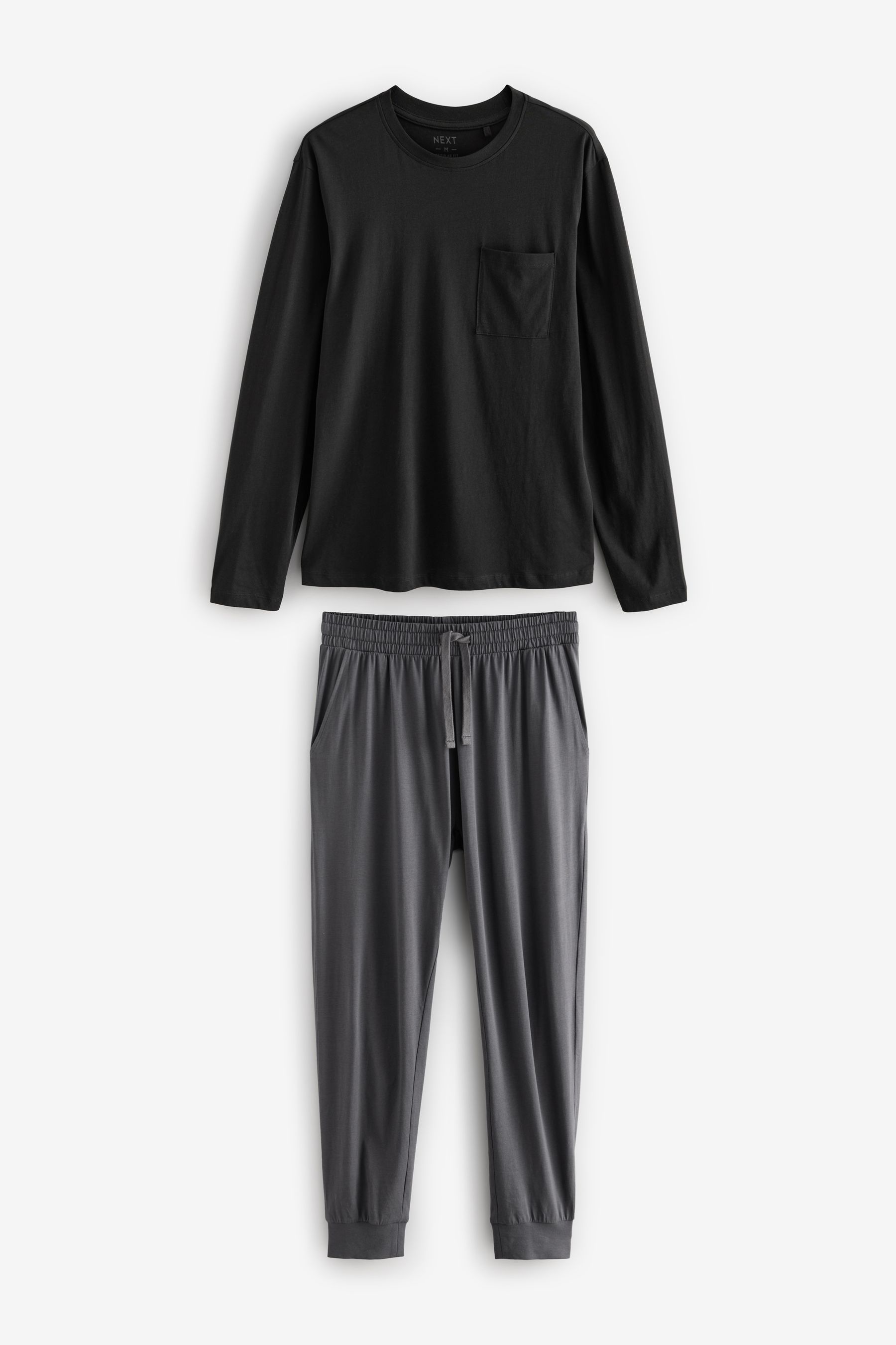 Black Grey Long Sleeve Cuffed Pyjamas