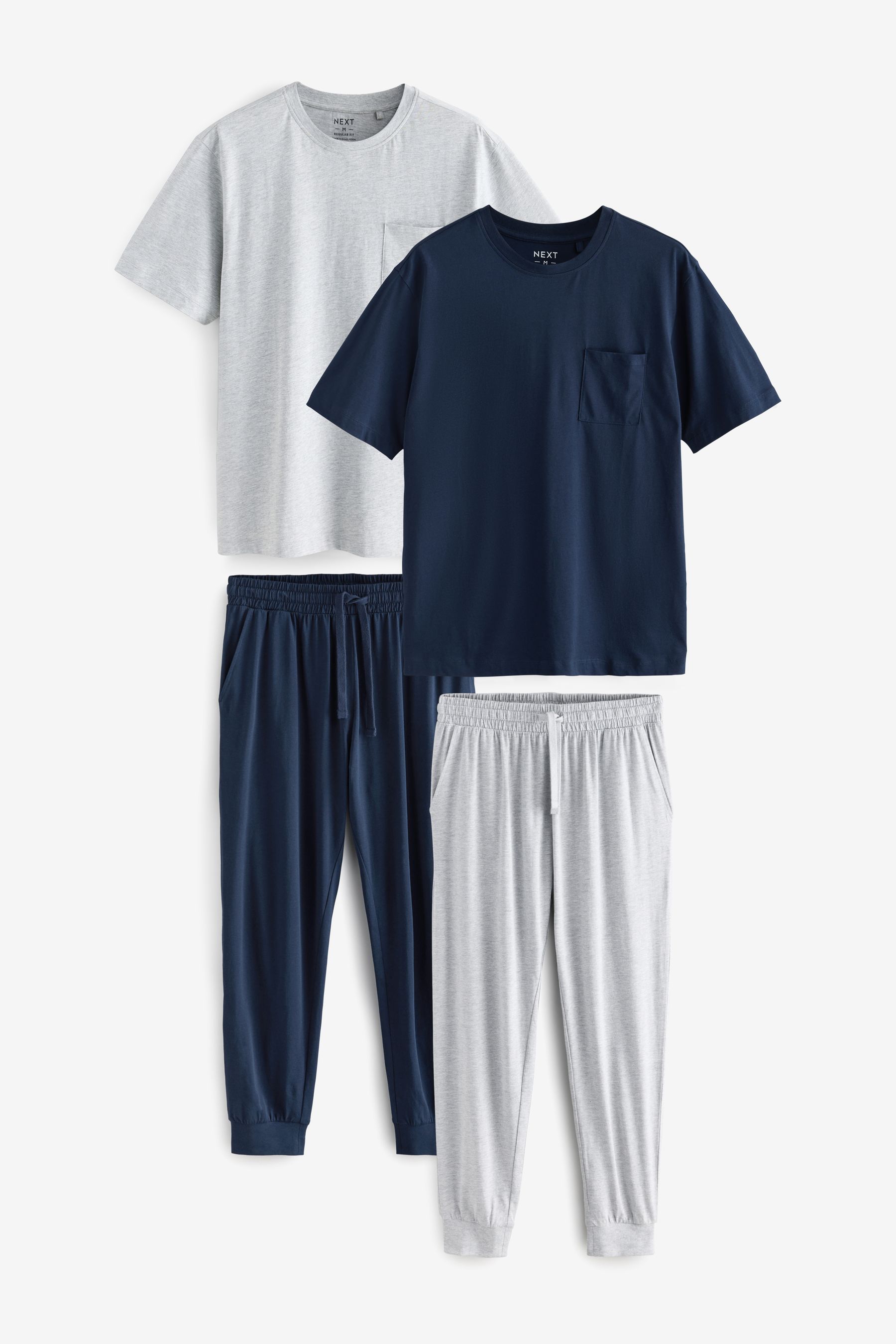 NEXT Navy Blue Grey Cuffed Cuffed Pyjamas 2 Pack large Mens