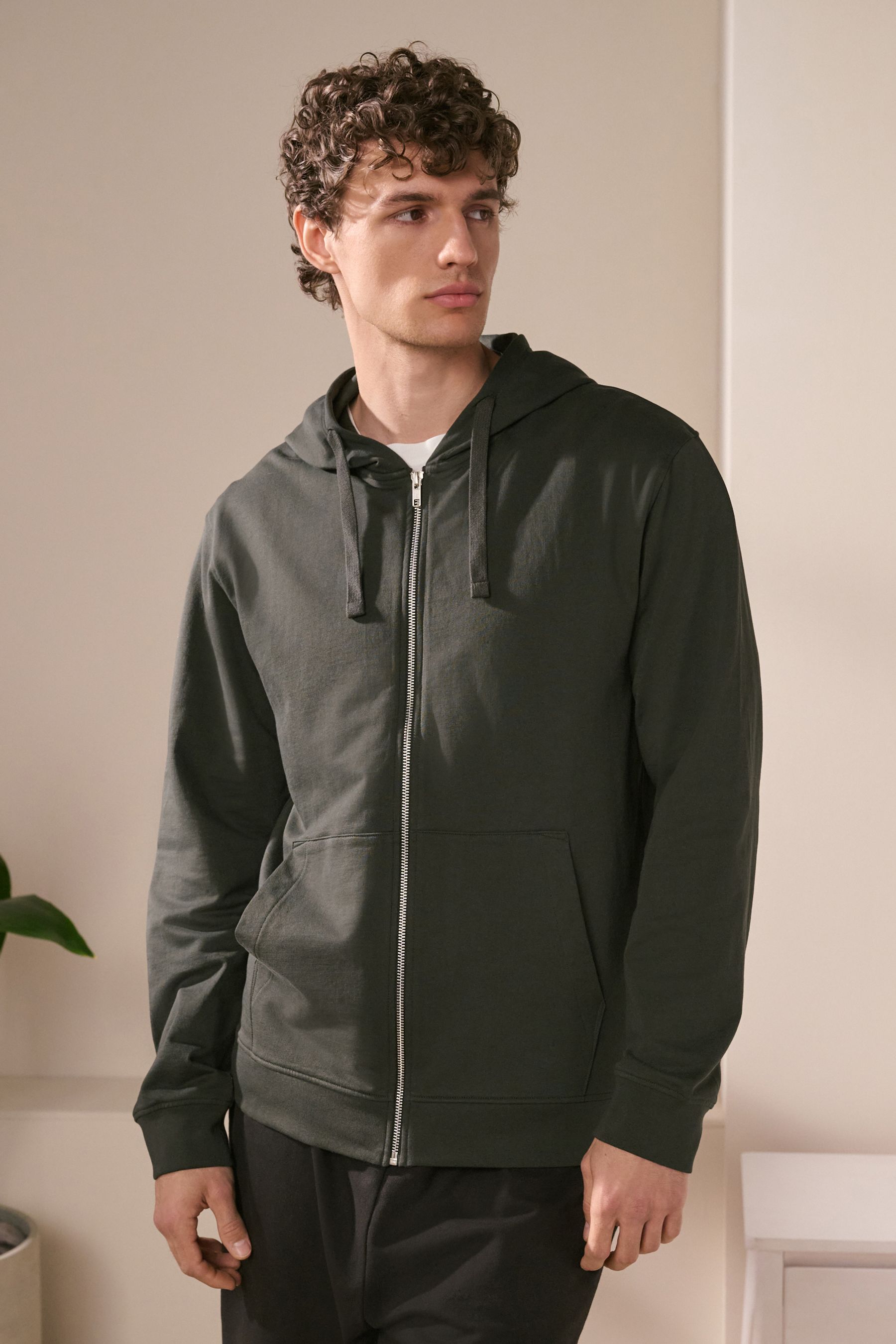 Buy Khaki Green Lightweight Zip Up Hoodie from the Next UK online shop
