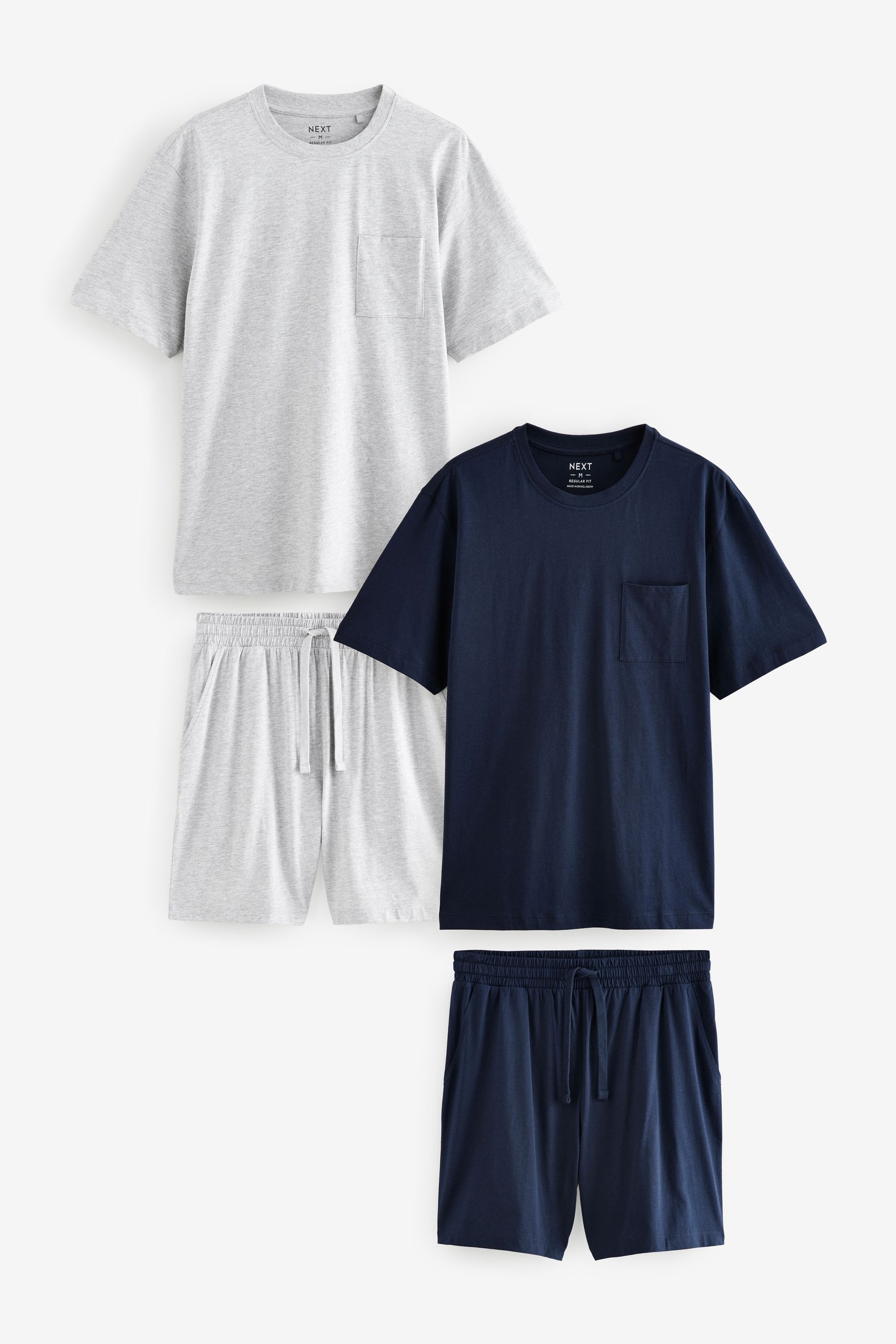 Navy Blue Grey Jersey Pyjama Shorts Set 2 Pack