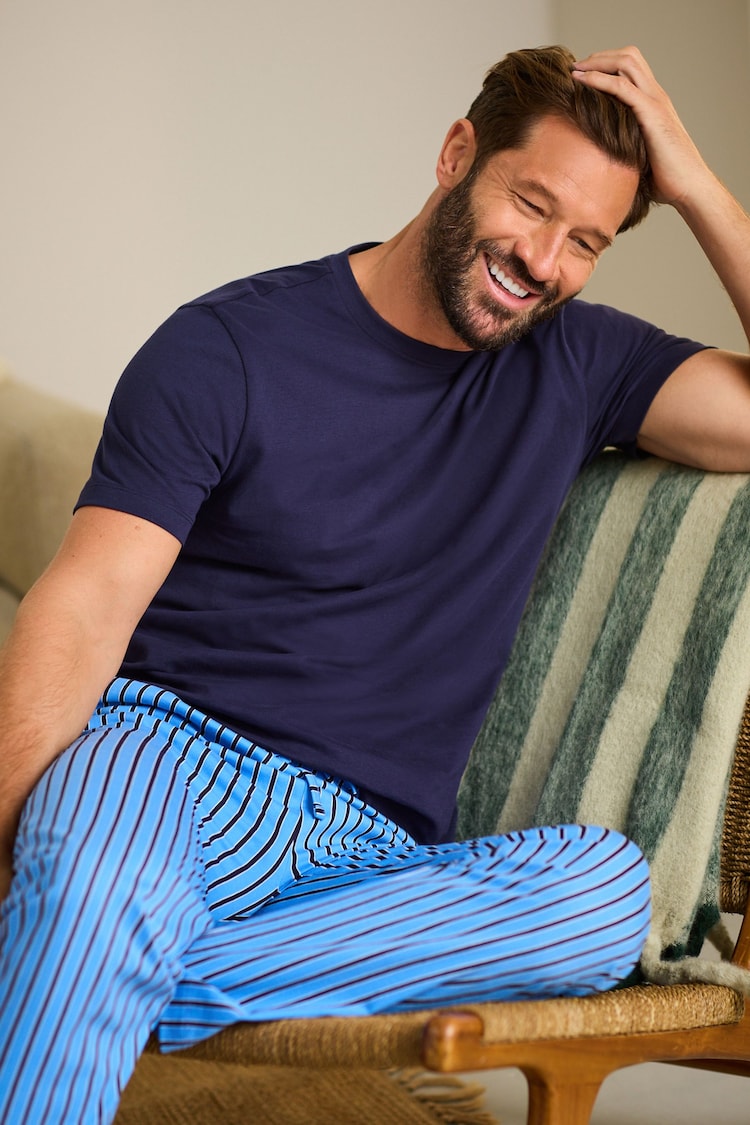 Blue Stripe 100% Cotton Pyjamas Set - Image 1 of 5