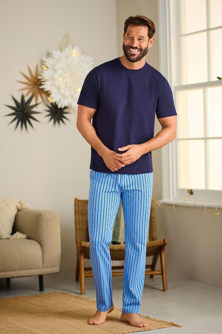 Blue Stripe 100% Cotton Pyjamas Set - Image 2 of 5