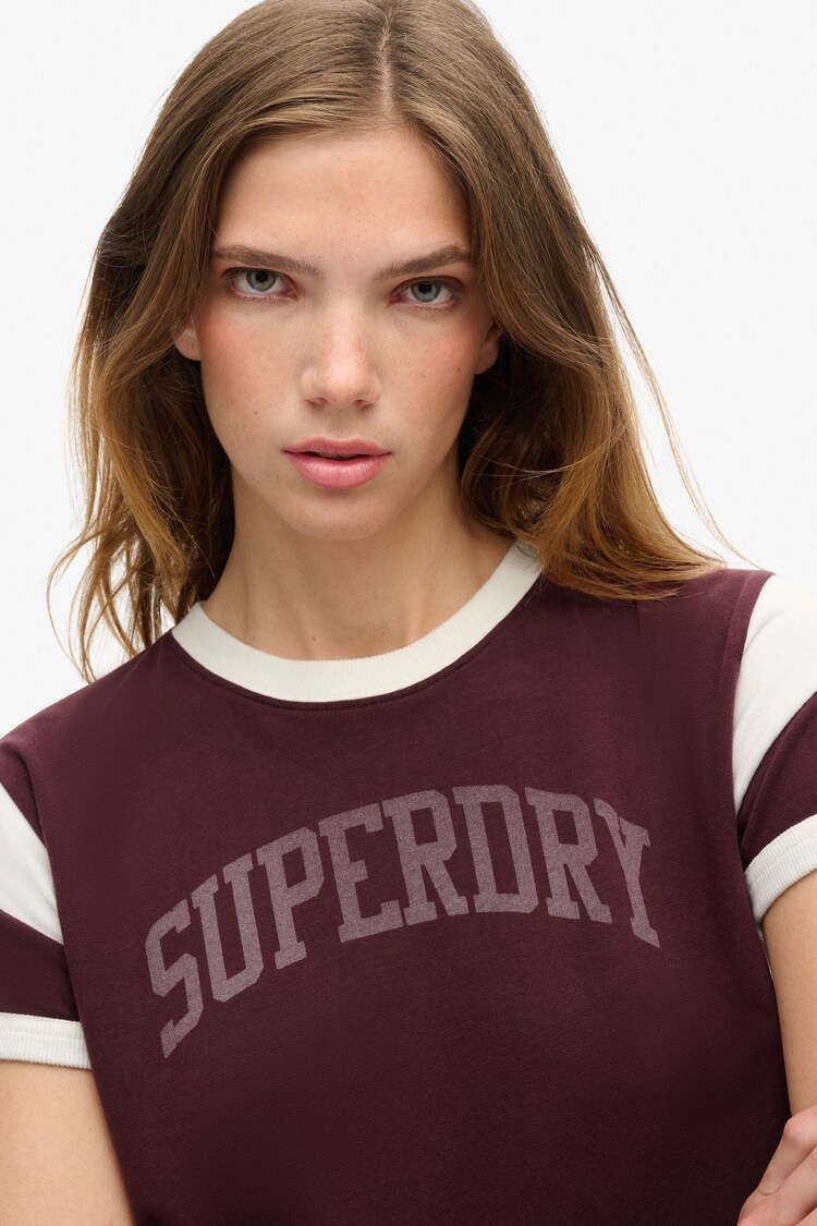 Superdry Port Red Athletic Graphic Ringer T-Shirt - Image 1 of 5