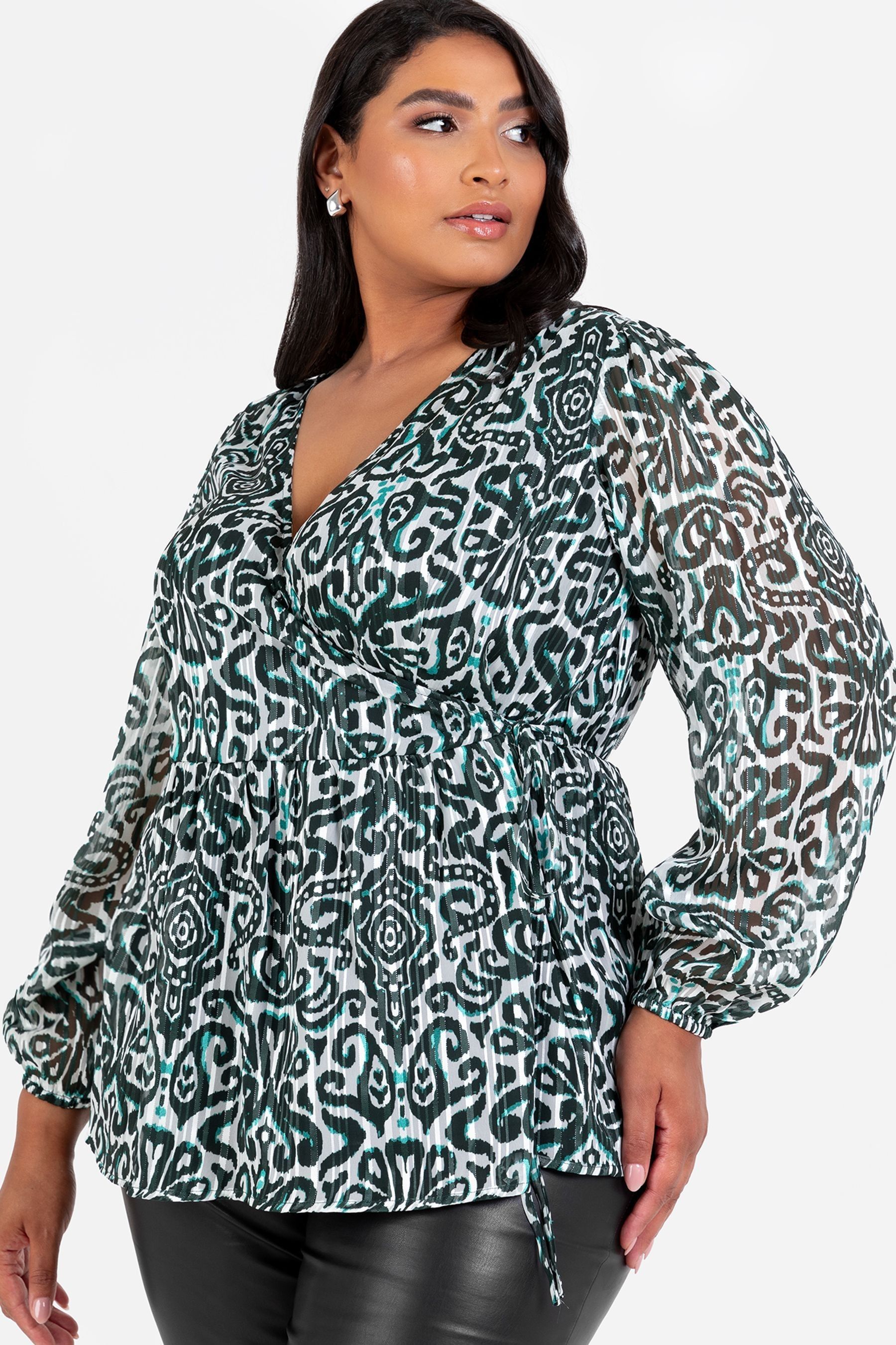 Buy Lovedrobe Metalised Fibre Print Long Sleeve Wrap Top from Next Singapore