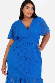 Loveabode Dark Blue Lace Cape Sleeve Midaxi Dress - Image 3 of 4