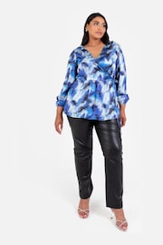 Lovedrobe Blue Satin Long Sleeve Wrap Top - Image 3 of 5