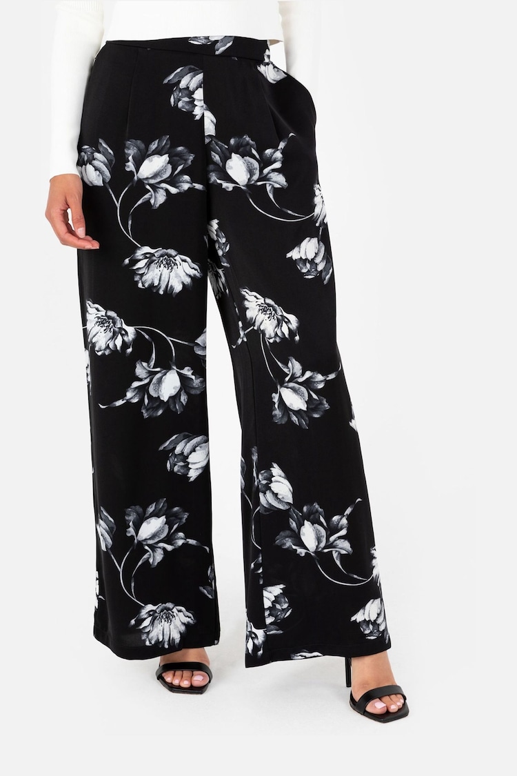 Lovedrobe Satin Wide Leg Printed Black Trousers - Image 1 of 5