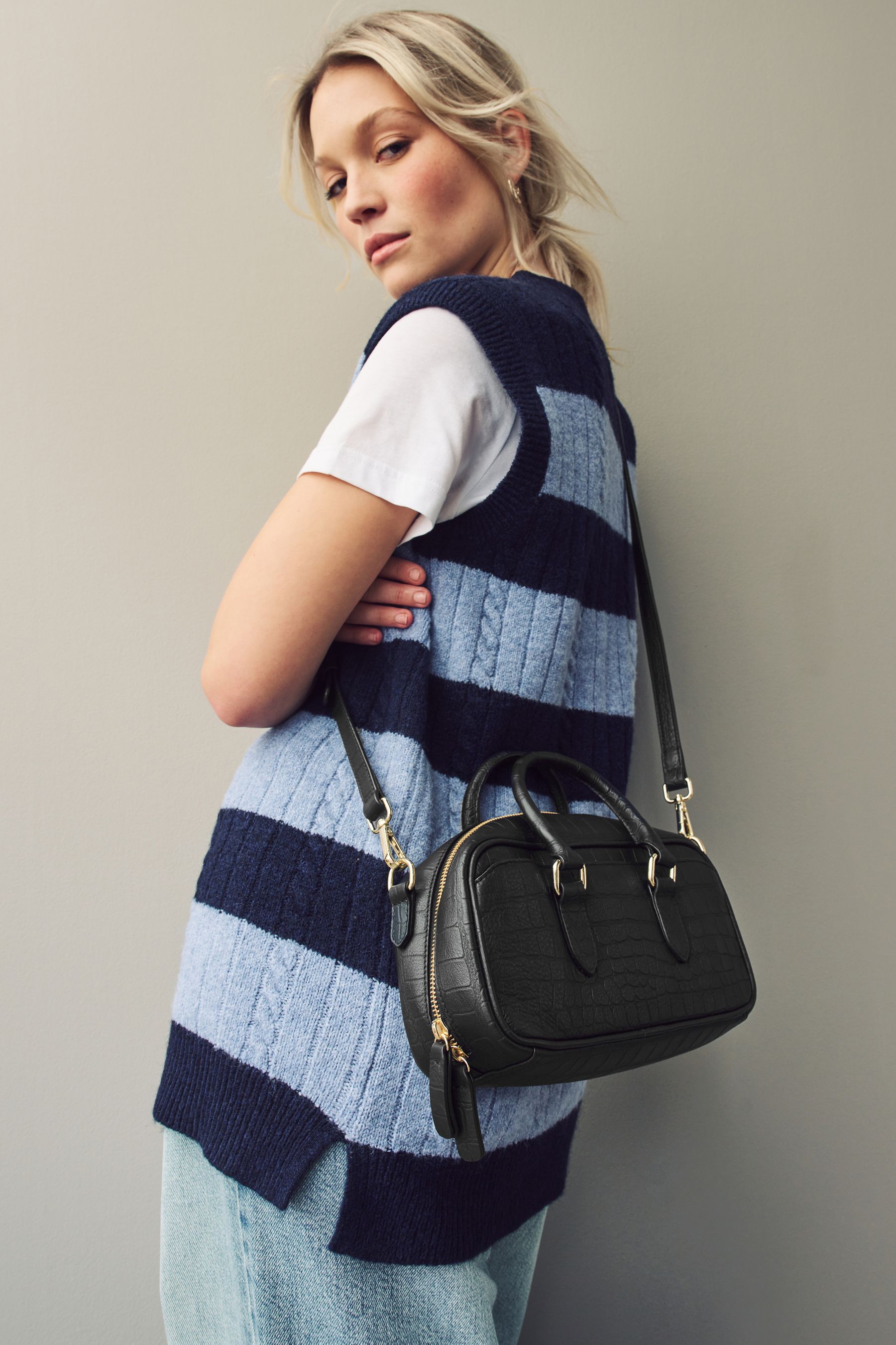 Buy Black Leather Mini Bowler Bag from the Next UK online shop