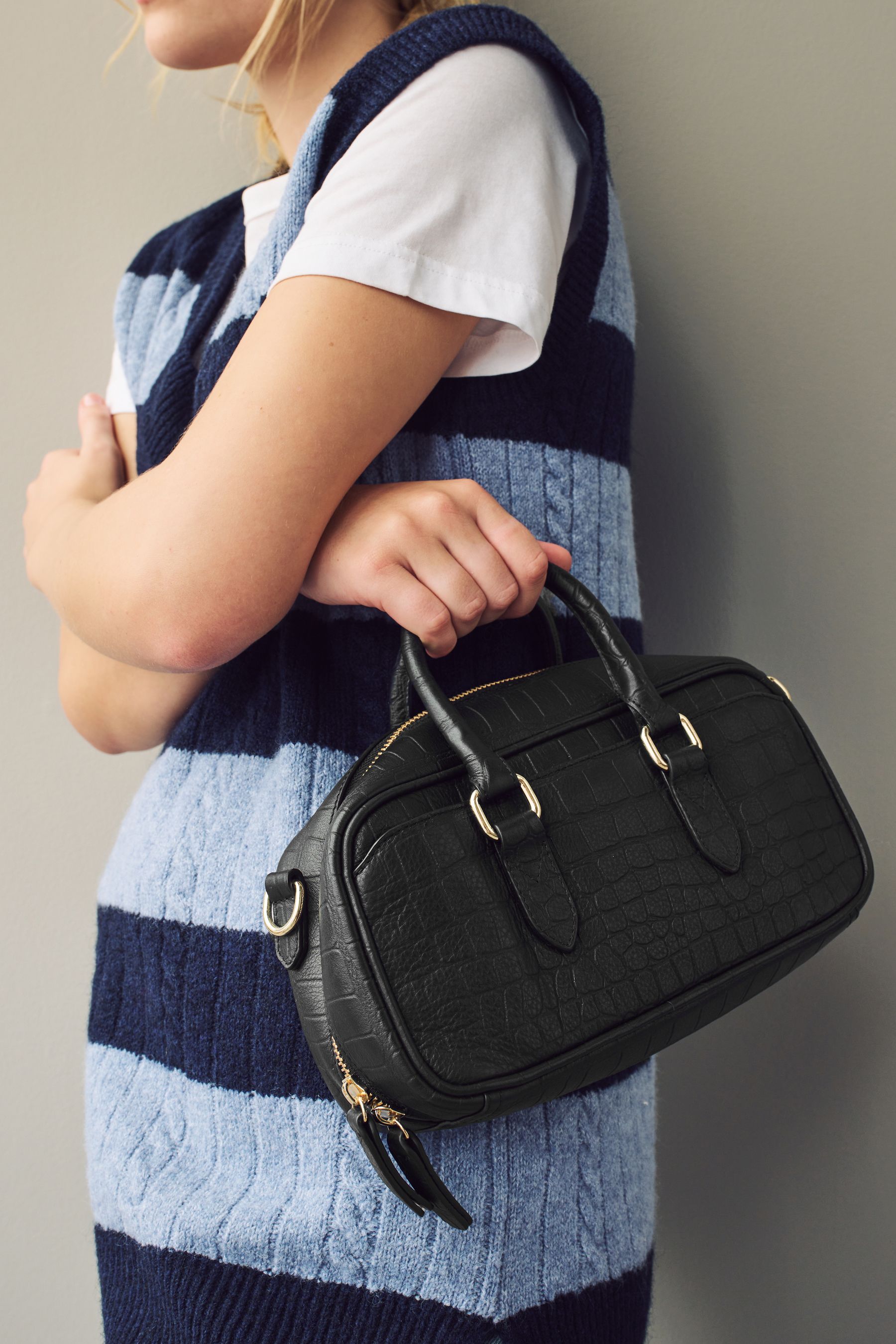 Buy Black Leather Mini Bowler Bag from Next Oman