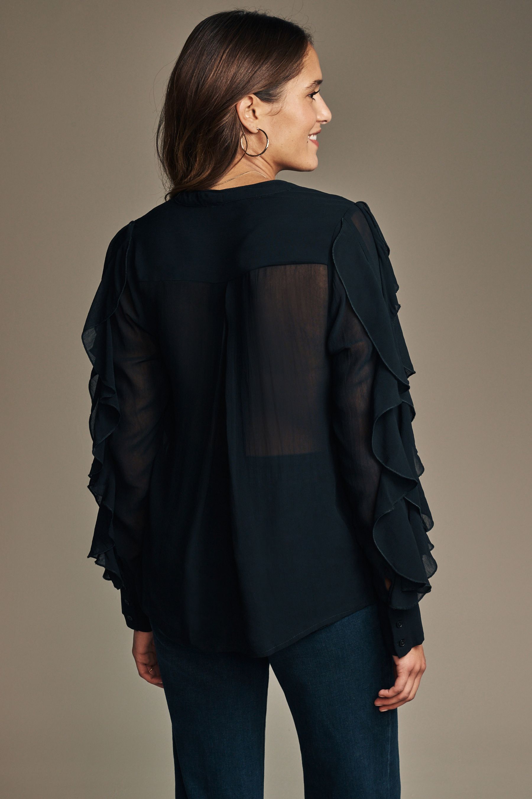 Black ruffle blouse uk outlet