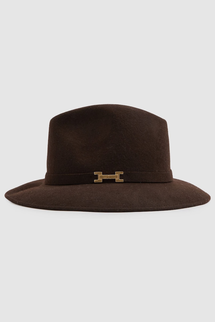 Reiss Chocolate Holly Wool Fedora - Image 1 of 4