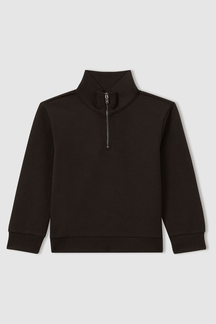 Reiss Chocolate Brown Ethan Interlock Jersey Half-Zip Sweatshirt - Image 1 of 3