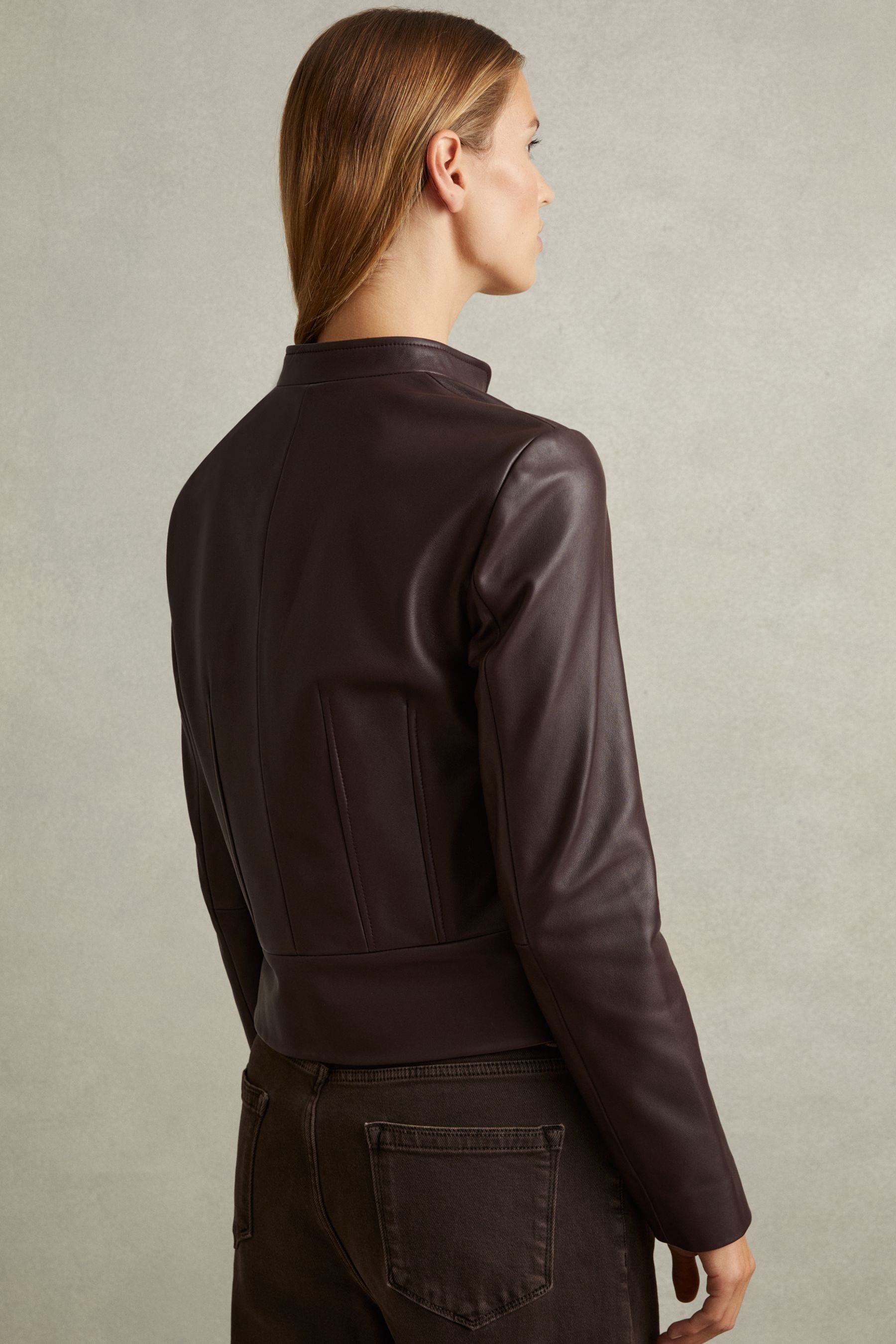 Buy Reiss Berry Allie Leather Collarless Biker Jacket from the Next UK online shop