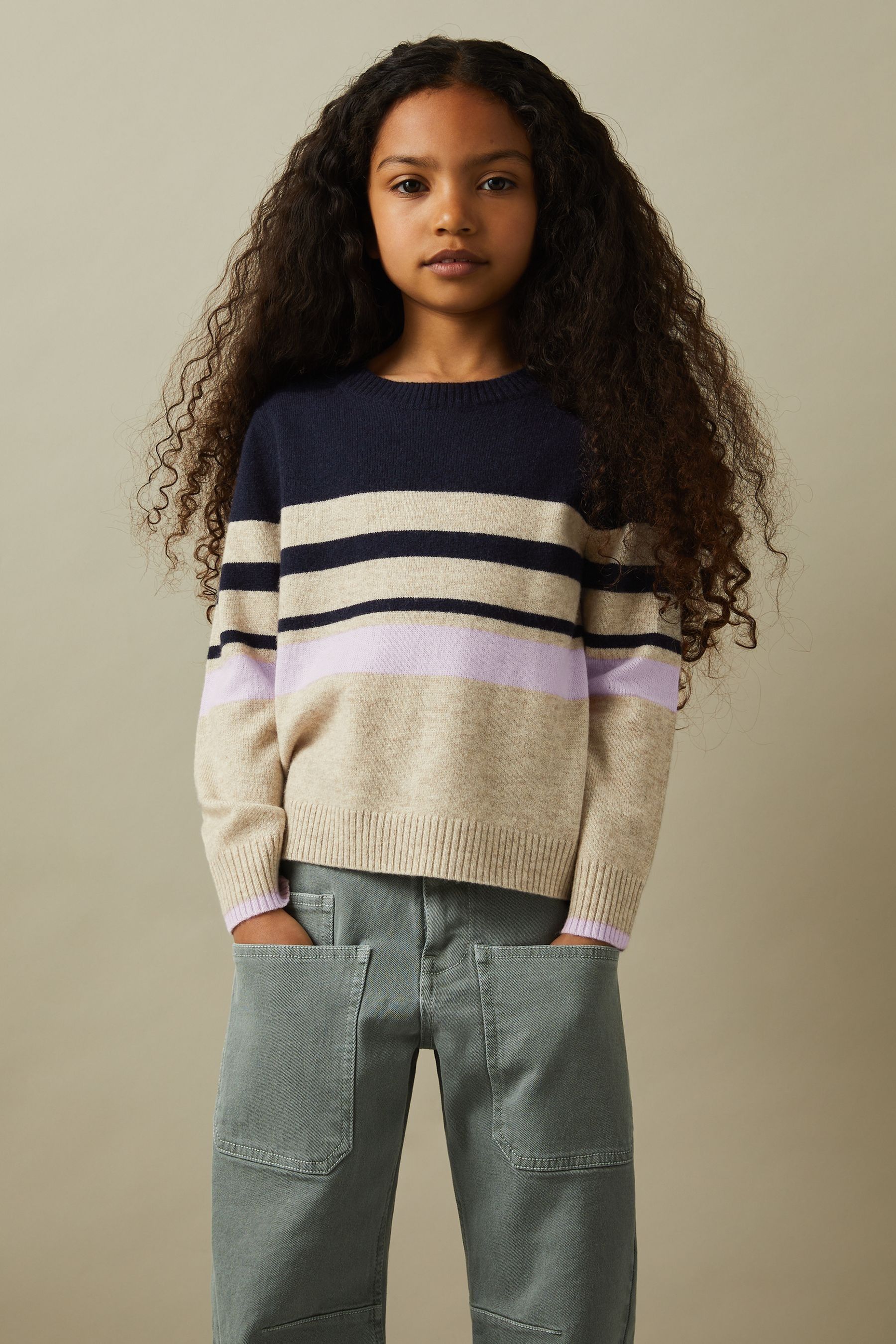 Striped crew neck jumper clearance