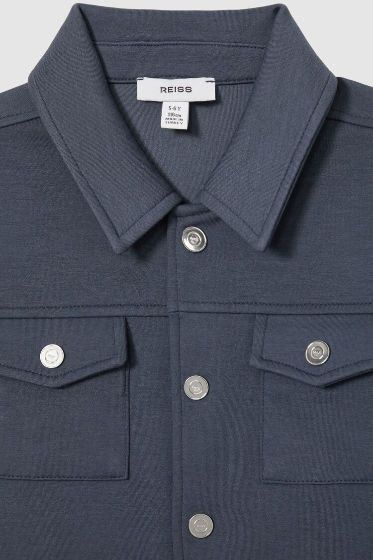 Reiss Dark Diesel Blue Jerry Senior Interlock Jersey Overshirt - Image 4 of 4