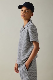 Reiss Navy Jono Teen Zig-Zag Cuban Collar Shirt - Image 3 of 4