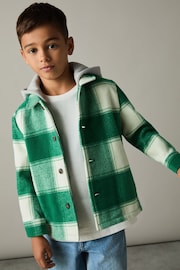 Reiss Green/Off White Mcfadden Wool-Blend Checked-Twill Overshirt - Image 3 of 4