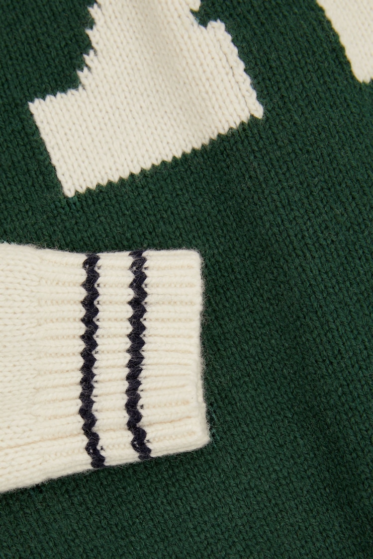 Reiss Green/Offwhite Huston Teen Knitted Varsity Cardigan - Image 5 of 5