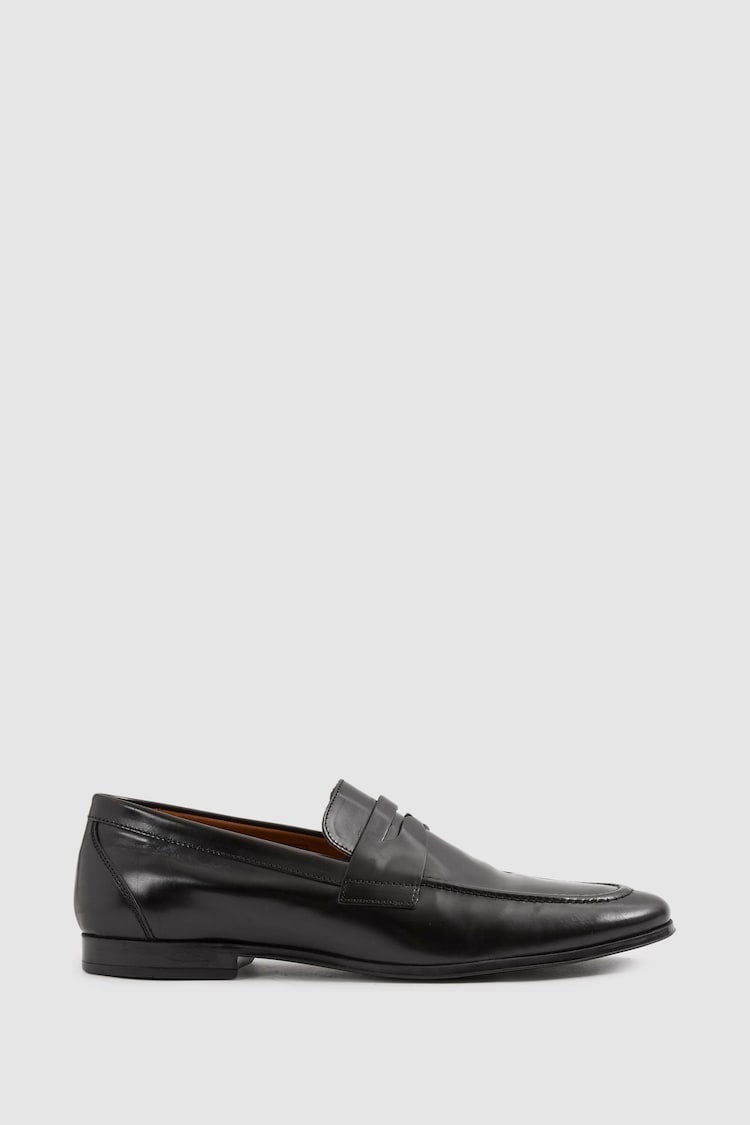 Reiss Black Bray Leather Patent Leather Saddle Loafers - Image 1 of 6