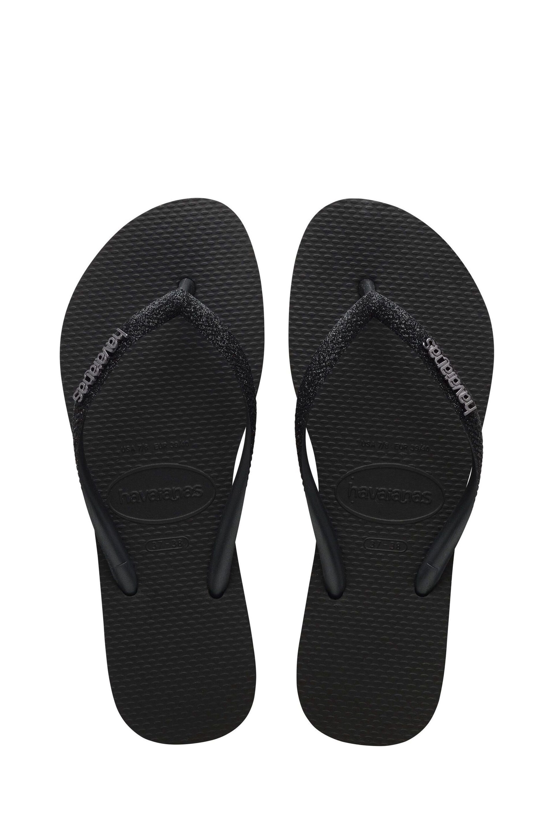 Havaianas Glitter Black Flip Flops - Image 1 of 8