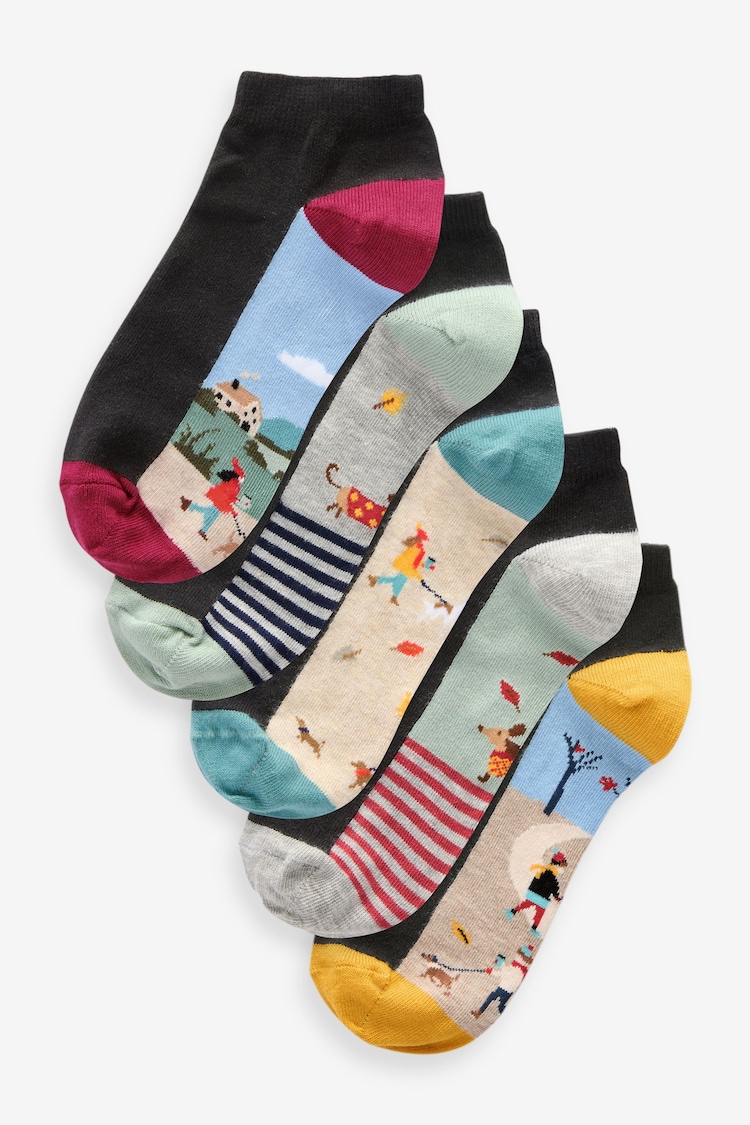 Dog Walking Scene Footbed Trainers Socks 5 Pack - Image 1 of 6