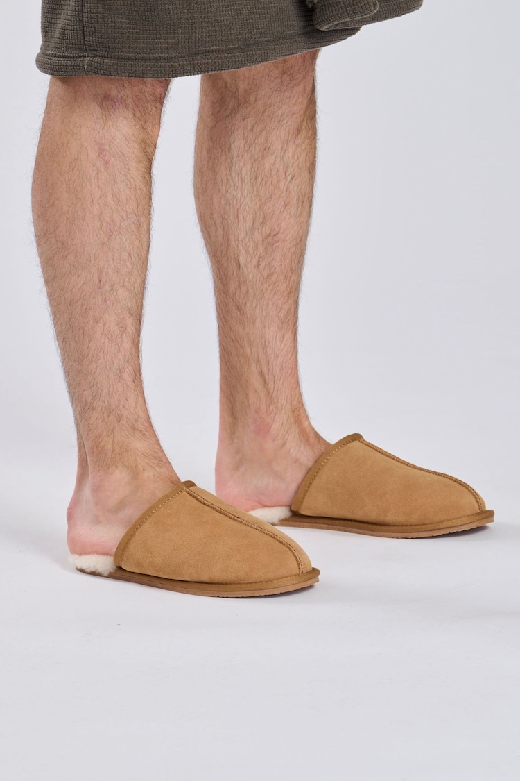 Loungeable Brown Mens Real Sheepskin Mules - Image 1 of 3