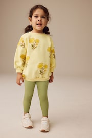 Yellow Floral 100% Cotton Sweatshirt and Leggings Set (3mths-7yrs) - Image 1 of 9