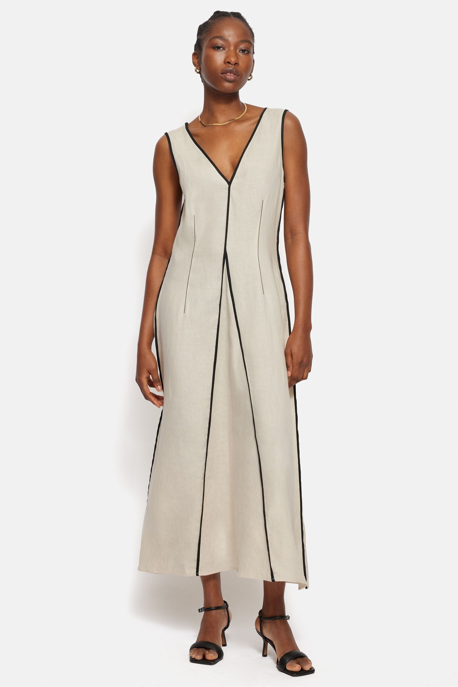 Buy Jigsaw Cream Sleeveless 100 Cotton Piped Linen Dress from the Next UK online shop