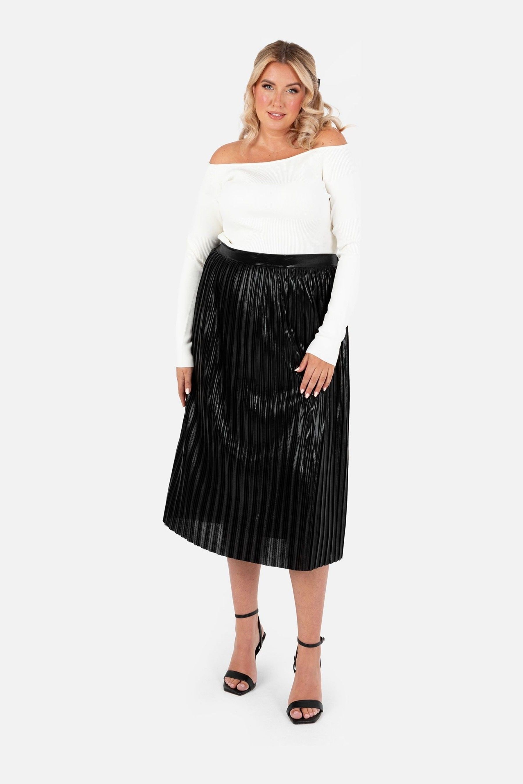 Lovedrobe Pleated Metallic Midi Skirt